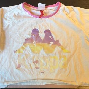 Kappa Oversized Baby Tee Y2K Pink Trim Graphic Top Cropped Medium